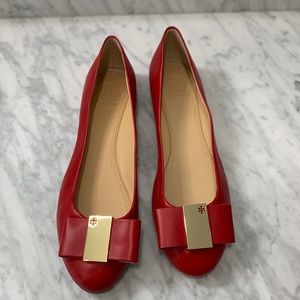 Tory Burch Red Flats with Gold Accents New never worn